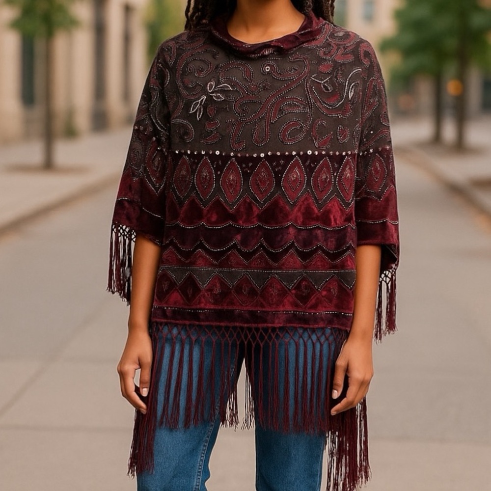 Shawl Velvet Burgundy and Black Scarf
